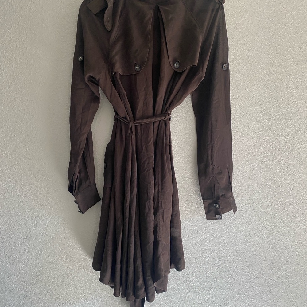 AllSaints 100% Silk Mini Shirt Dress - Brown (Used, Great Shape!) - Picture 4 of 6